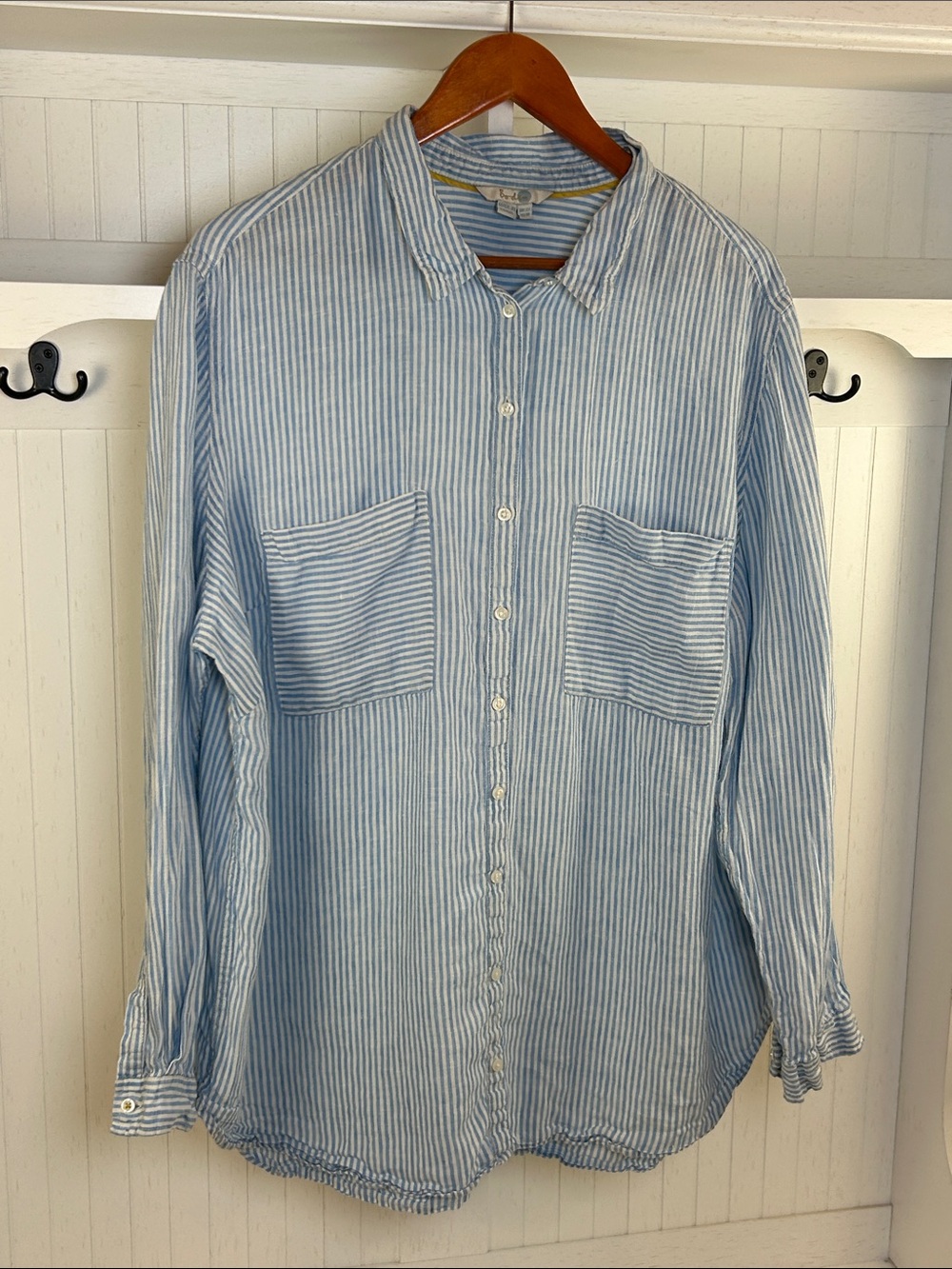 Boden 100% Linen Blue White Striped Button Down Shirt US 18